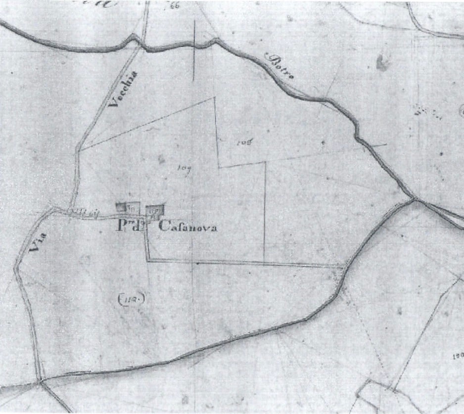 The farmhouse in its ruined state